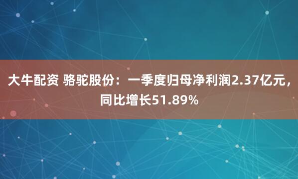 大牛配资 骆驼股份：一季度归母净利润2.37亿元，同比增长51.89%